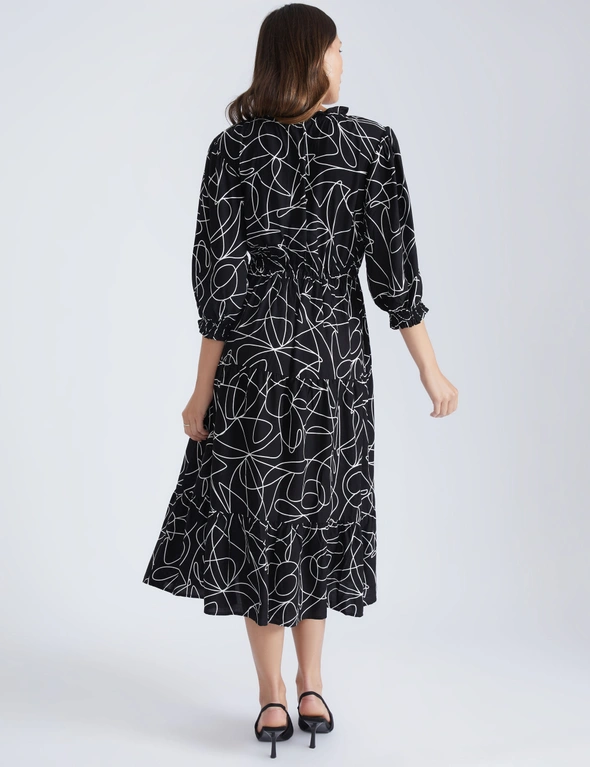 Katies Tiered Dress With Drawcord In The Waist And Elbow Length Sleeves, hi-res image number null