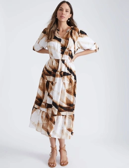 Katies Tiered Dress With Drawcord In The Waist And Elbow Length Sleeves