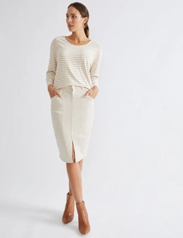 Katies Relaxed Long Sleeve Knit Top With Dropped Shoulders