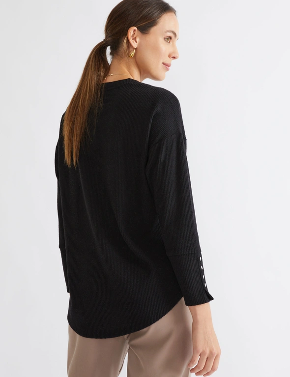 Katies Long Sleeve Textured Knit Top With Button Detail, hi-res image number null