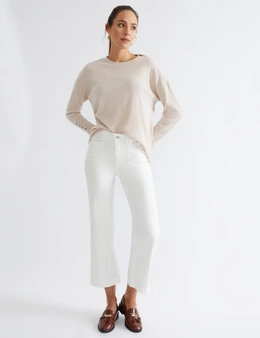 Katies Long Sleeve Textured Knit Top With Button Detail