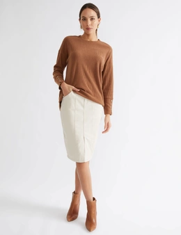 Katies Long Sleeve Textured Knit Top With Button Detail
