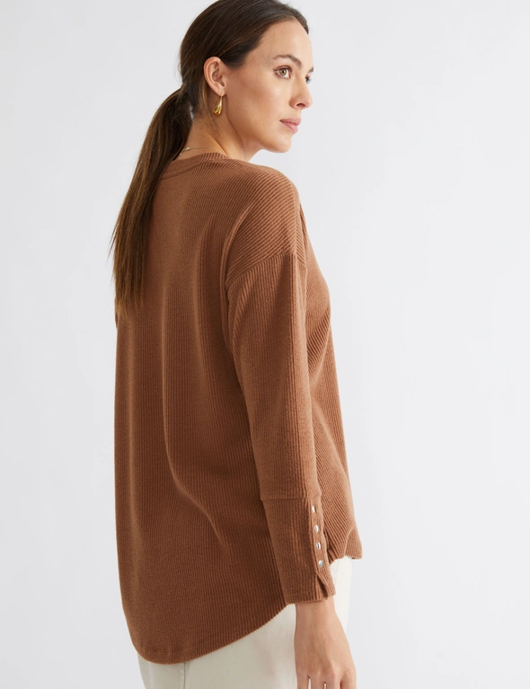 katies l/s textured knit top with button detail, hi-res image number null