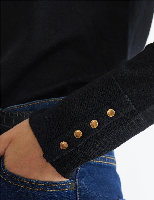 Long Sleeve Fine Gauge Crew Neck Jumper with buttons, hi-res image number null