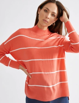 Katies Long Sleeve Relaxed Knitwear Jumper With Turtleneck And Ribbed Sleeves And Side Slits
