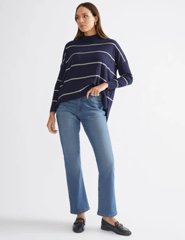 Katies Long Sleeve Relaxed Knitwear Jumper With Turtleneck And Ribbed Sleeves And Side Slits