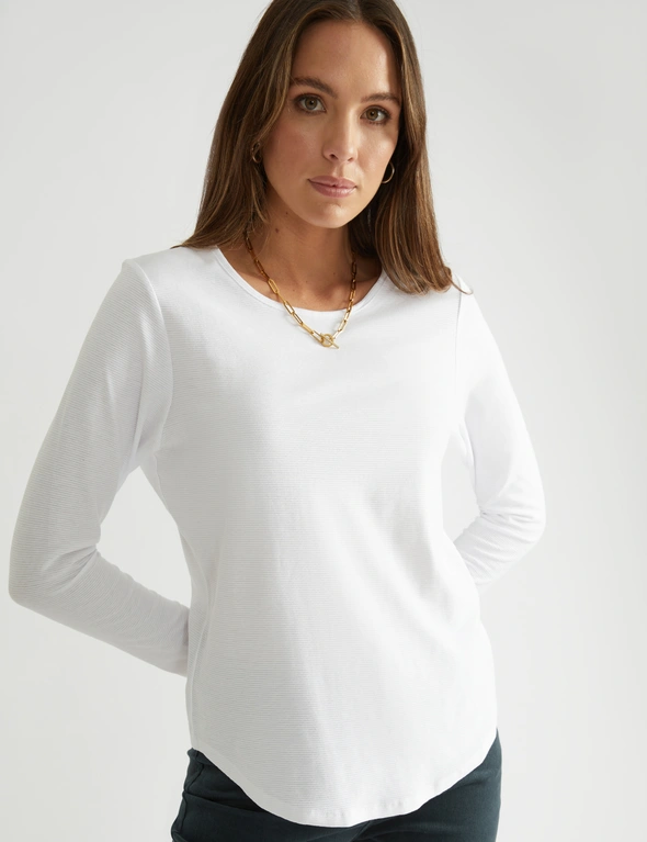 Katies Long Sleeve Crew Neck T-Shirt With Curved Hem, hi-res image number null