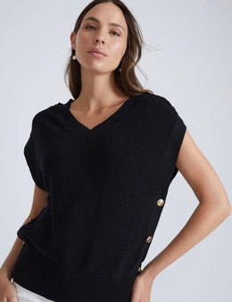 Katies Sleeveless Knitwear Top With Button Detail