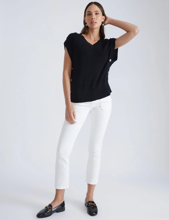 Katies Sleeveless Knitwear Top With Button Detail, hi-res image number null