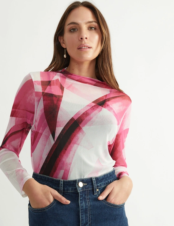 Katies Funnel Neck Mesh Top With Cami, hi-res image number null