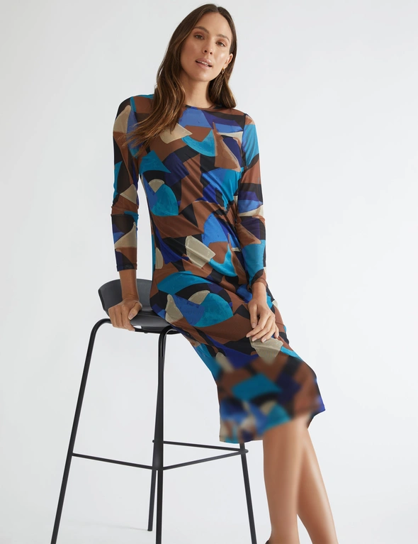 Long Sleeved Body Con Mesh Dress With Lining, hi-res image number null