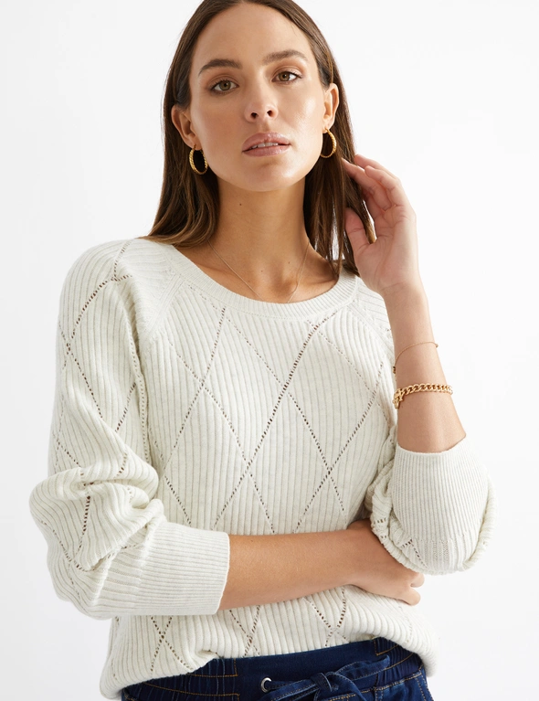Katies Long Sleeve Crew Neck Jumper With Diamond Design, hi-res image number null