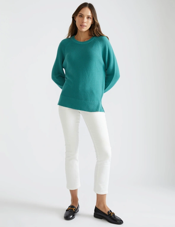 Katies Long Sleeve Crew Neck Cotton Stripe Knitwear Jumper With Side Slits, hi-res image number null