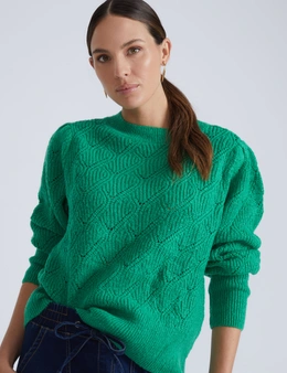 Katies Long Sleeve Pointelle Interest Jumper With Subtle Gathering On The Shoulders