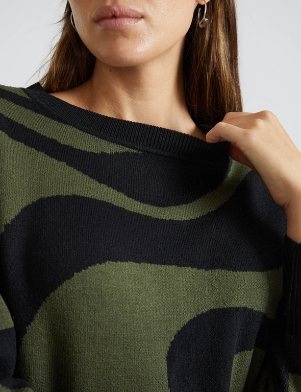 Katies Long Sleeve Crew Neck Intarsia Design Jumper With Dropped Shoulders, hi-res image number null