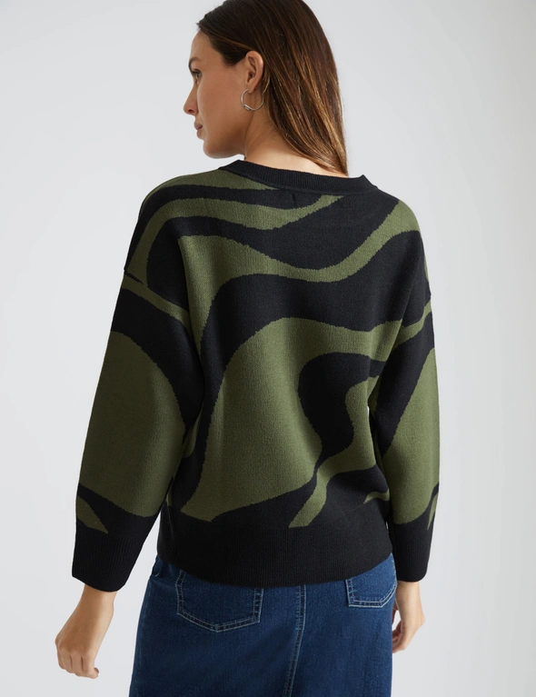 Katies Long Sleeve Crew Neck Intarsia Design Jumper With Dropped Shoulders, hi-res image number null