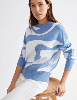 Katies Long Sleeve Crew Neck Intarsia Design Jumper With Dropped Shoulders