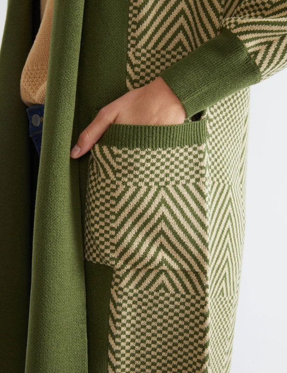 Katies Long Sleeve Intarisa Design Coatigan With Shawl Collar And Pockets, hi-res image number null