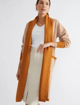 Katies Long Sleeve Intarisa Design Coatigan With Shawl Collar And Pockets