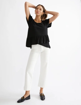 Katies Flutter Sleeve Knit Top With Peplum Styling