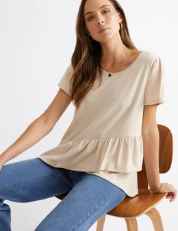 Katies Flutter Sleeve Knit Top With Peplum Styling