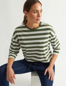 Katies Relaxed Three Quarter Sleeved Stripe T-Shirt