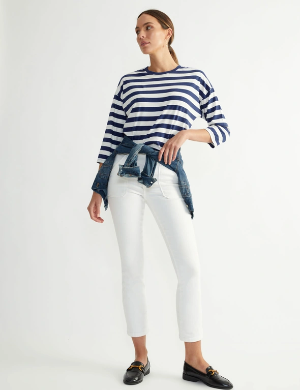 Relaxed Three Quarter Sleeved Stripe T-Shirt, hi-res image number null
