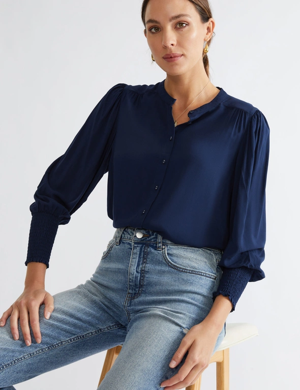 Katies Three-Quarter Sleeved Top With Shirring Detail, hi-res image number null