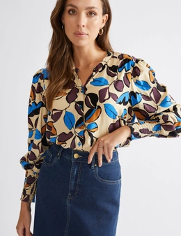 Katies Three-Quarter Sleeved Top With Shirring Detail