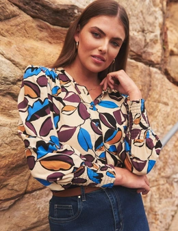Katies Three-Quarter Sleeved Top With Shirring Detail