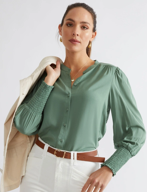 Katies 3/4 Sleeved Top With Shirring Detail, hi-res image number null