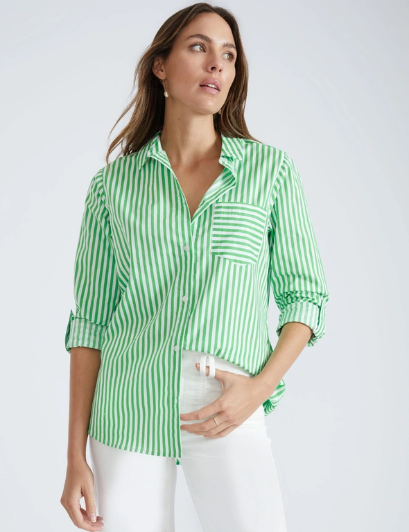 Long Sleeve Cotton Shirt with curved hem | Crossroads