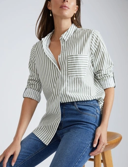 Katies Long Sleeve Cotton Shirt With Curved Hem