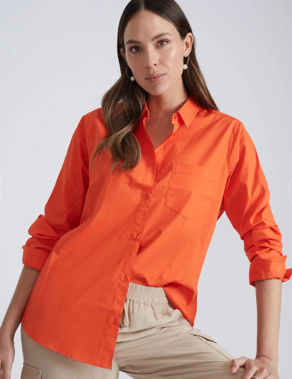 Katies Long Sleeve Cotton Shirt With Curved Hem, hi-res image number null
