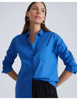 Katies Long Sleeve Cotton Shirt With Curved Hem