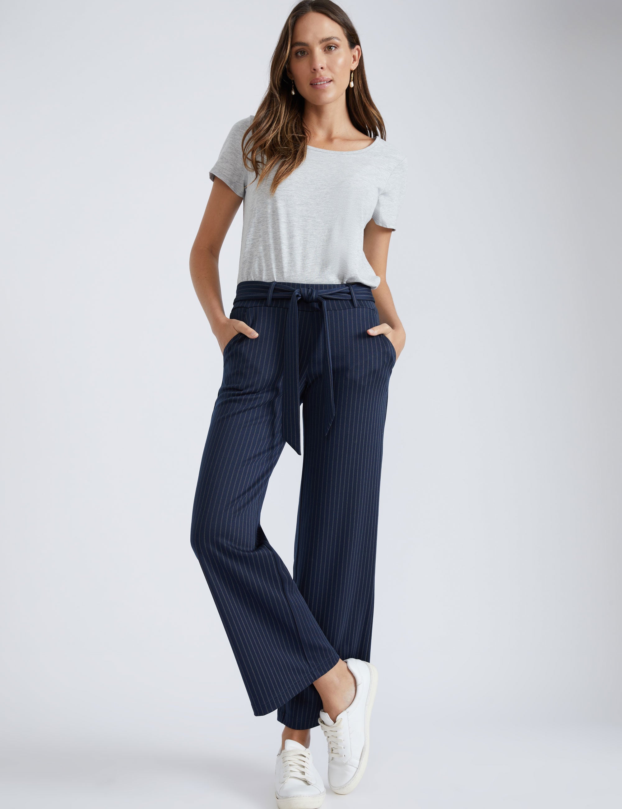 Katies Belted Ponte Pants In Check | Crossroads