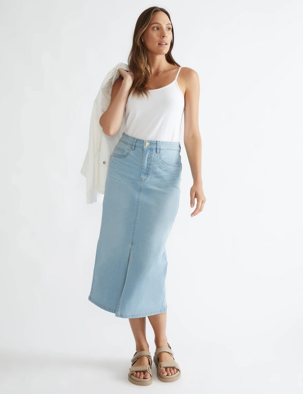 Katies Denim A-Line Skirt With Front Slit, hi-res image number null