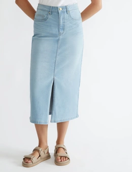 Katies Denim A-Line Skirt With Front Slit