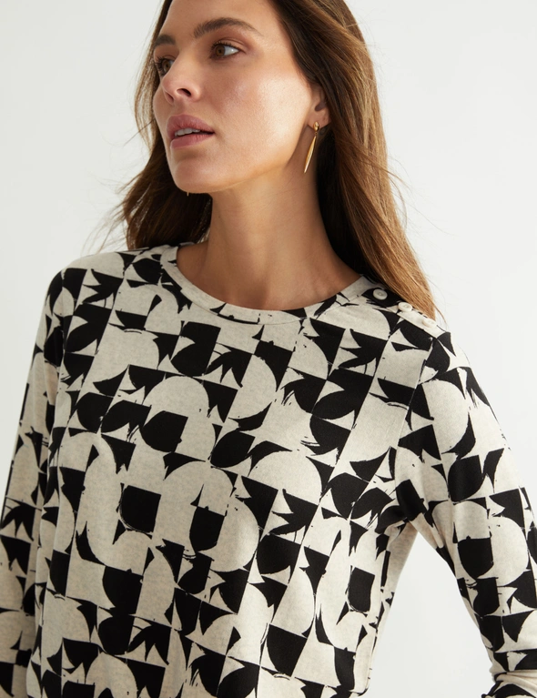 Katies Long Sleeve Cut And Sew Soft Touch Knit Top With Button Detail, hi-res image number null