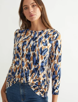 Katies Long Sleeve Cut And Sew Soft Touch Knit Top With Button Detail