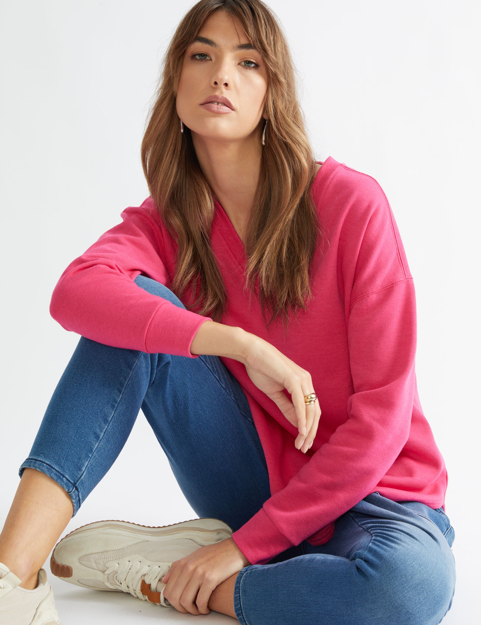 Katies Long Sleeve V Neck Curved Hem Sweatshirt | EziBuy NZ