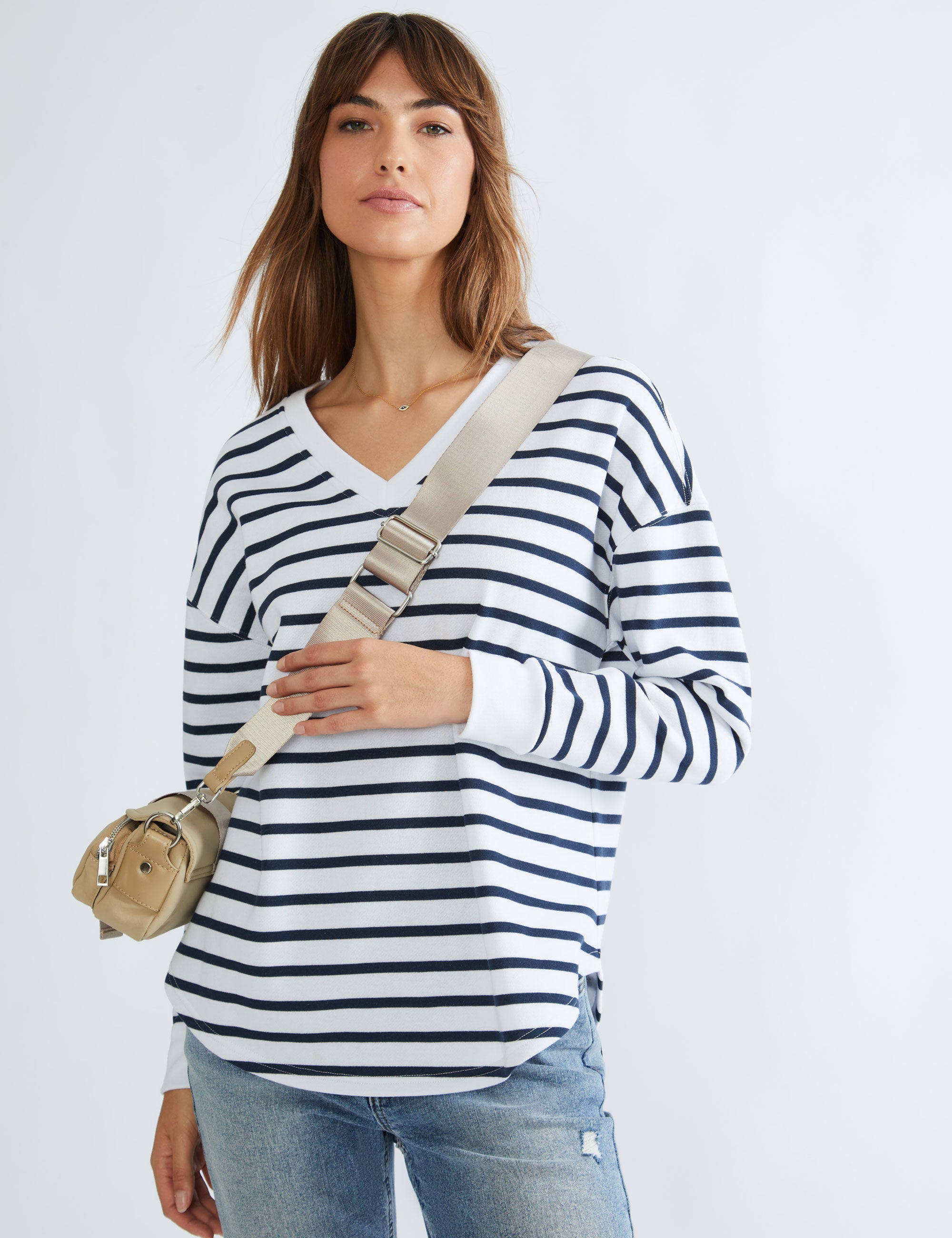 Katies Long Sleeve V Neck Curved Hem Sweatshirt | EziBuy NZ