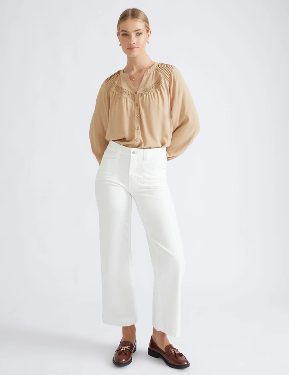 Katies Elbow sleeve Pintuck Lace Shirt, hi-res image number null