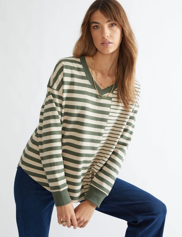 Katies long sleeve spliced cut about knit top, hi-res image number null