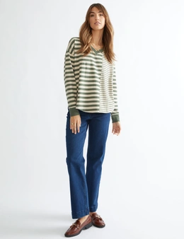 Katies long sleeve spliced cut about knit top