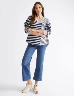 Katies Long Sleeve Spliced Cut About Knit Top
