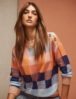 Katies Long Sleeve Mock Neck Colourblock Knitted Jumper