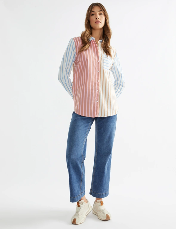 Katies Long Sleeve Multi Coloured Spliced Woven Shirt, hi-res image number null