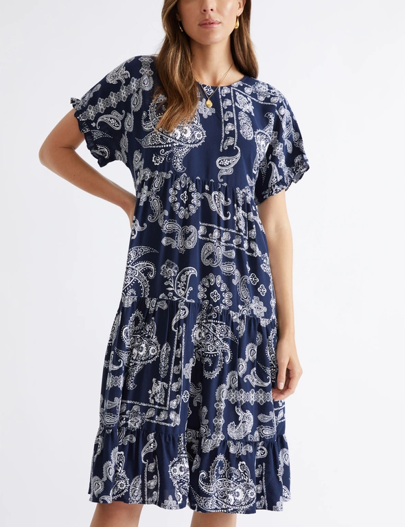 Katies Short Sleeve tiered  Mid length Dress, hi-res image number null