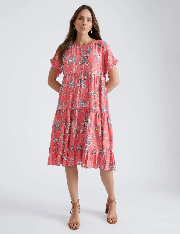 Katies Short Sleeve Tiered Mid Length Dress | EziBuy Australia